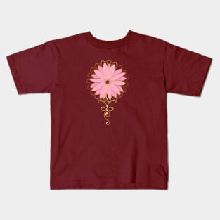 Golden Garden Mandala And Pink Gerber Daisy Kids T-Shirt